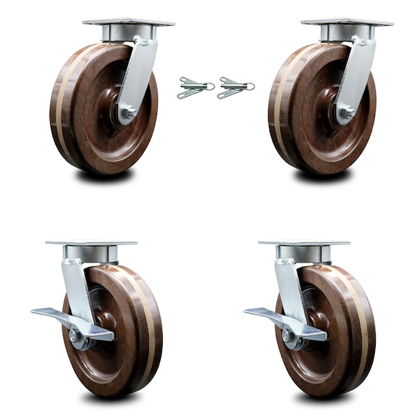 Service Caster 8 Inch Kingpinless High Temp Phenolic Wheel Caster Swivel Locks 2 Brakes, 2PK SCC-KP30S820-PHRHT-BSL-2-SLB-2 - main